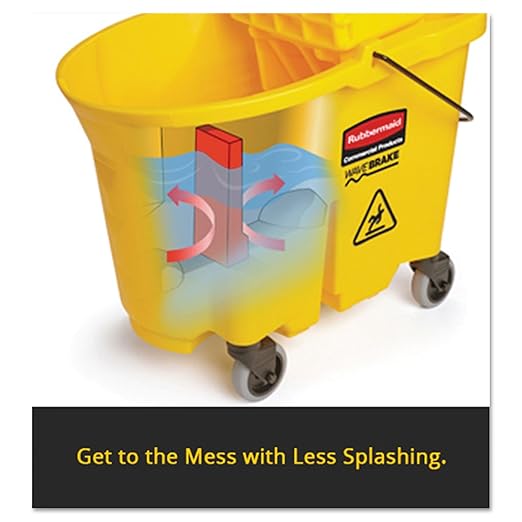 Rubbermaid Commercial Products WaveBrake 35 QT Down-Press Mop Bucket and Wringer Combo on Wheels with Dirty Water Bucket Black for Heavy-Duty Floor Cleaning