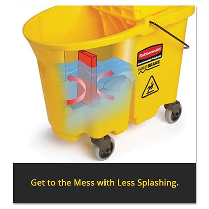 Rubbermaid Commercial Products WaveBrake 35 QT Side-Press Mop Bucket and Wringer Combo on Wheels Brown for Heavy-Duty Floor Cleaning