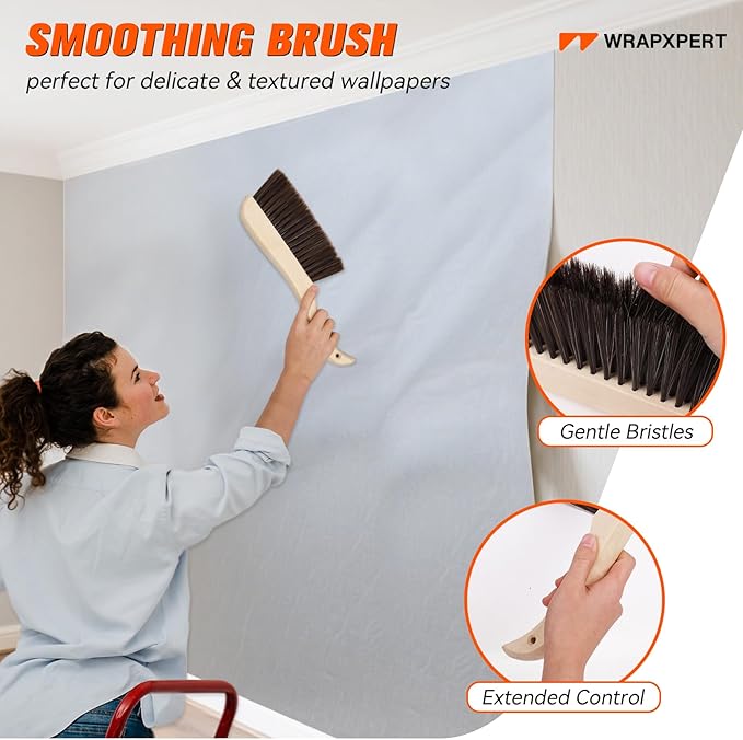 WRAPXPERT Wallpaper Smoothing Tools, Wallpaper Tools for Peel and Stick, with Smoothing Brush, Smoother Squeegees, Wall Paper Kits for Adhesive Contact Paper, Backsplash Tile, Countertop Film Applying
