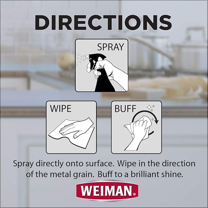 Weiman Stainless Steel Cleaner and Polish - Streak-Free Shine for Refrigerators, Dishwasher, Sinks, Range Hoods and BBQ grills, 22 Fl Oz