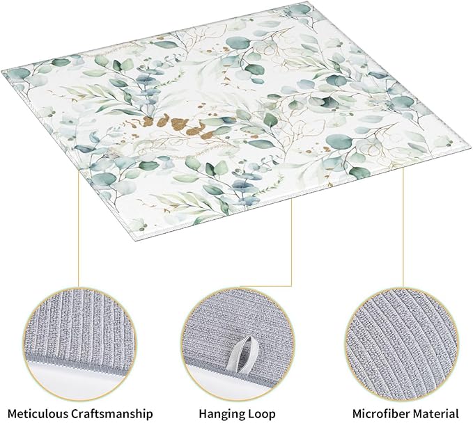 Plants Flowers Dish Drying Mat, Highly Absorbent Microfiber Kitchen Counter Pad Reusable Washable, 16*18"