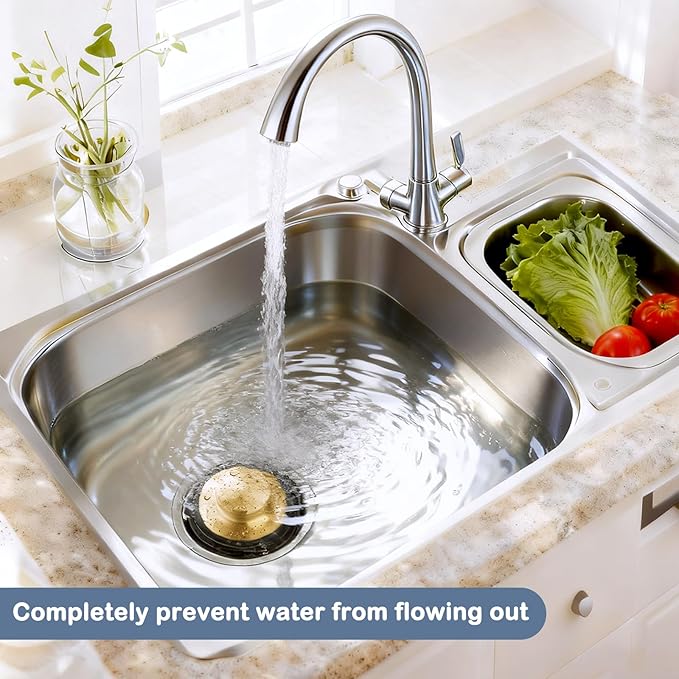 2 Pack 3 3/8 inch (86 mm) Stainless Steel Sink Stopper, Kitchen Garbage Disposal Plug with Wide Rim, Fits Standard 3.5 Inch Drains, Durable and Rustproof - Gold