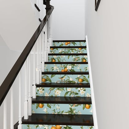 Blue Bird Wallpaper Peel and Stick, Vintage Floral Lemon Fruit Contact Paper, Self Adhesive Removable Retro Botanical Wall Paper Mural for Room Walls Shelves Cabinet Table Drawer Decor 17.5" x 78.7"