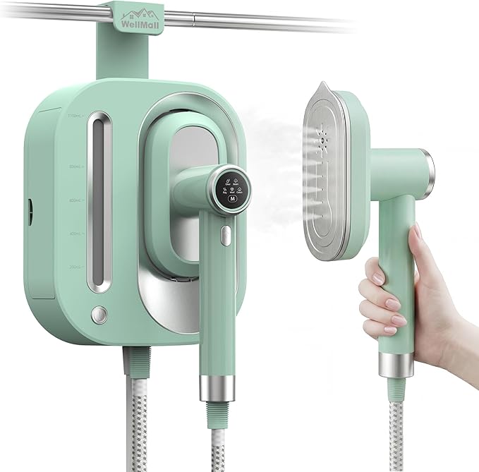2 In 1 Steamer for Clothes: 1550W Powerful Steamer with 1100ml Detachable Tank, 30s Fast Heat-Up, Horizontal & Vertical Use, Portable Wrinkle Remover for Clothes Drapes Bedding (Green)