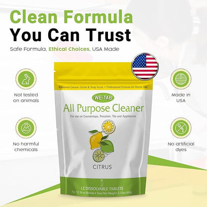 All Purpose Cleaner Concentrate Refill, Multi Surface Clean Refill, Non-toxic Cleaning Tablets 12-pack. Makes 192 fl oz (12x16Fl oz) Bottles of Spray Cleaner for Household, Bathroom & Kitchen Cleaning