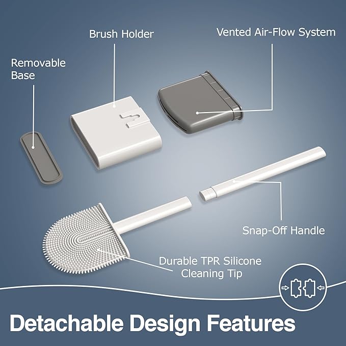 2 Pack Silicone Toilet Brushes & Holders– Includes 2 Crevice Brushes for Bathroom, Long Non-Slip Handle – Durable Bathroom Cleaning Set.