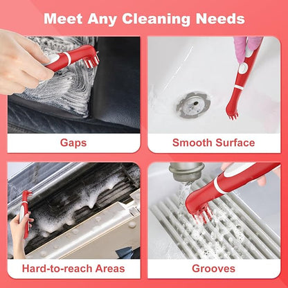 SOARING Rechargeable Electric Cleaning Brush with 4 in 1 Multiple Brush Heads,Indoor Household Cordless Motorized Brush for Bathroom Toilet Kitchen Tile Crevice (White & Red)