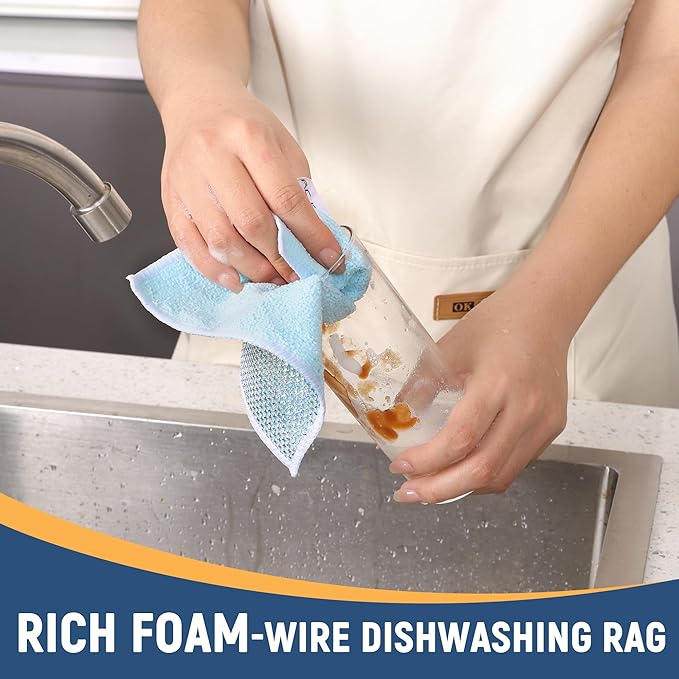 Double Side Non Scratch Wire Dishcloth 45pcs-Multipurpose Wire Dishwashing Rags Wire Mesh Cleaning Cloth,Kitchen Towels and Dishcloths Sets Microfiber Cloth for Cleaning Pans Sinks & Cookware