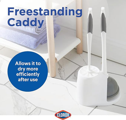 Clorox Toilet Plunger and Bowl Brush Combo with Caddy, 6.75 x 7 x 19.5 in, White/Gray