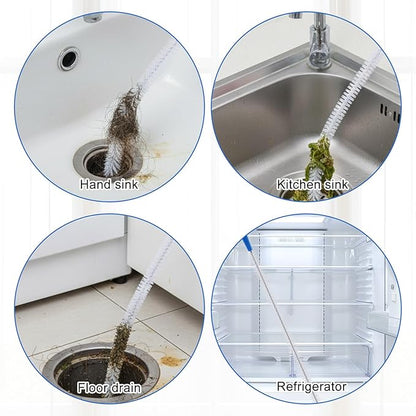 SHENLIU 2pcs Drain Cleaning Brush, Extra Long Sink Drain Clog Brush 23.6inch Snake Drain Hair Removal Tool for Toilet, Kitchen Sink, Bathroom Tub, Shower, Sewer Drain