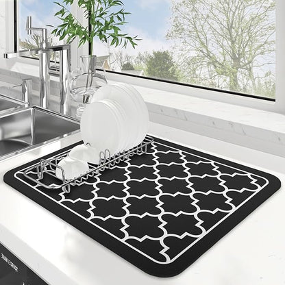 WISELIFE Dish Drying Mat Super Absorbent Drying Mat Large Dish Drying Mats for Kitchen Counter Easy Clean Dish Mat Kitchen Drying Mat15"x 18" Stylish Black