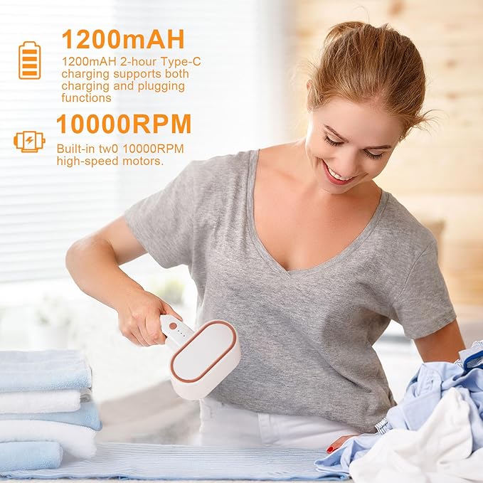 Dual-Head Electric Fabric Shaver & Lint Remover - 6 Leaf Blades, 3 Modes, Rechargeable Battery for Clothes, Couch, Furniture - Defuzzer with Long-Lasting Power