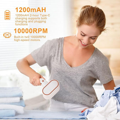 Dual-Head Electric Fabric Shaver & Lint Remover - 6 Leaf Blades, 3 Modes, Rechargeable Battery for Clothes, Couch, Furniture - Defuzzer with Long-Lasting Power