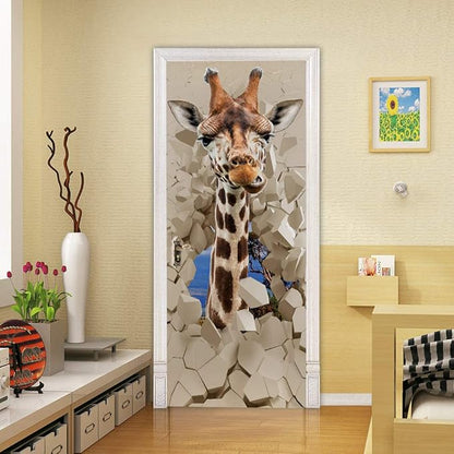 Door Wallpaper Self-Adhesive Poster 3D Picture Giraffe Film Photo Wallpaper Premium PVC Waterproof Sticker Wall Sticker for Bedroom Living Room Decoration Stickers 80 x 200 cm
