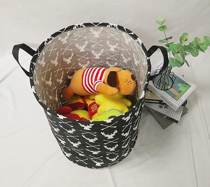 KUNRO Round Laundry Gift Basket Storage Hamper, Clothes Storage Organizer Bins, Shelf Basket with Handles for Room Decor (Deer)