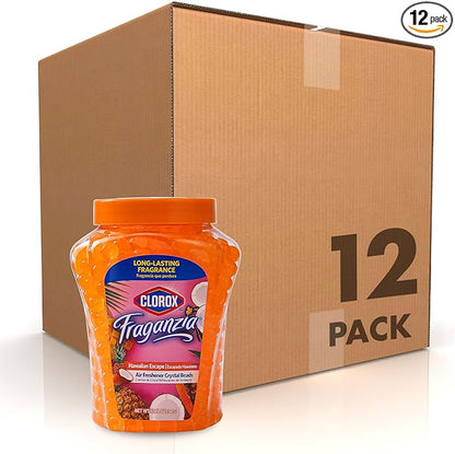 Clorox Fraganzia Crystal Beads Air Freshener, Long Lasting Room Deodorizer and Odor Eliminator Gel Beads to Freshen Home, Car, or Office, Island Escape Scent, 12 Fl Oz - 12 Pack