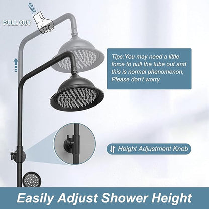 BWE Shower Fixture Matte Black Triple Function with Adjustable Hand Sprayer and Tub Spout High Pressure Rainfall Shower Head Fixture Wall Mount Complete Set