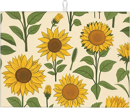 Sunflower Plants Dish Drying Mats for Kitchen Counter, Absorbent Reversible Microfiber Dish Drying Pad, Multi-Use Large Drying Mat Coffee Bar Accessories 18"x24"