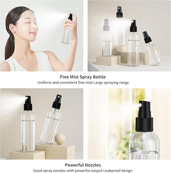 EPHECH 50PCS Small Spray Bottle, 3.4oz/100ml Travel Spray Bottle Clear Fine Mist Plastic Empty Refillable Spray Bottles for Skin Care, Hair Care, Plant Care & Home Cleaning