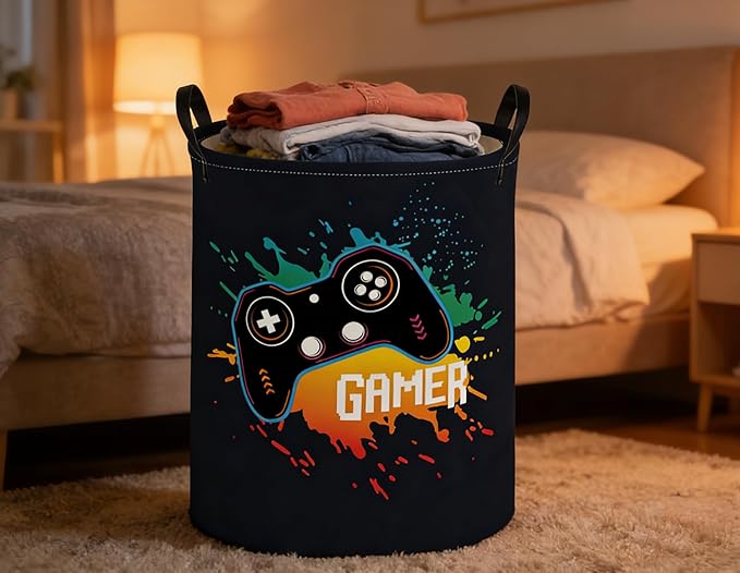 Kids Laundry Basket Game Hamper for Nursery Boys Hamper Cute Kids Storage Bin Room Decor for Home(Game)
