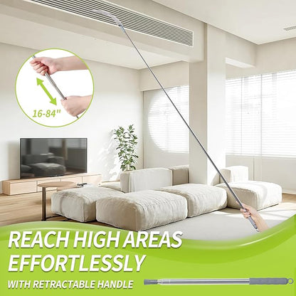 Skinny Duster with Extension Pole for Under Furniture, Under Appliance Cleaning Tool with 3 Microfiber Dusting Cloths, Retractable Flat Duster for Under Refrigerator, Tight Spaces, Gap