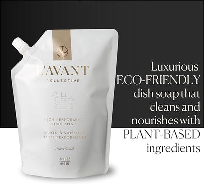 L’AVANT Collective High Performing Dish Soap Refill | Plant-Based, Naturally Derived Formula, Ambre Santal Scent | 32 fl oz Refill Pouch | Sustainable Luxury Kitchen Cleaning Solution