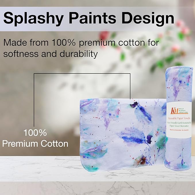 Pack of 10 Reusable Paper Towels | 10x10 Inch Cotton Towels | Kitchen Utensils Print | Eco Friendly, Washable, Quick Drying | Sustainable Cleaning Cloths | Splashy