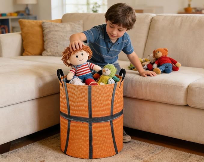Kids Laundry Basket Basketball Hamper for Nursery Boys Hamper Cute Kids Storage Bin Room Decor for Home(Basketball)