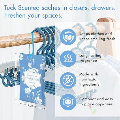 SCENTORINI Scented Sachets for Drawers and Closets, Fresh Linen Scent 14 Pack, Sachets Bags, Closet Freshener Sachet for Wardrobe, Cupboard, Luggage, Handbag, Suitcases, Small Space