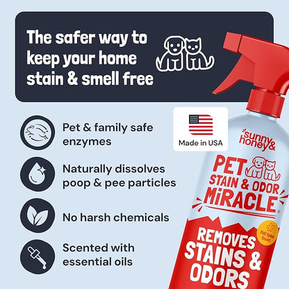 Sunny & Honey Pet Stain and Odor Remover - Enzyme Cleaner for Dog Urine and Poop on Carpets and Furniture - Strong Pet Carpet Cleaner Spray (32fl oz Fall Spice)