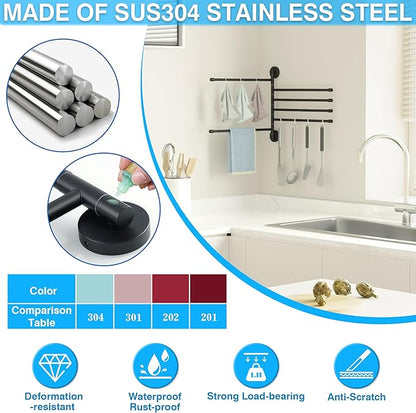 Alise Swivel Towel Rack,Folding 6 Arms Hand Towel Bars Towel Hanger for Bathroom,Wall Mount Drying Racks for Laundry,SUS304 Stainless Steel Swing Out Towel Holder Storage Space Saving,Matte Black