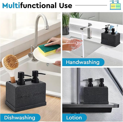 Kitchen Soap Dispenser Set,Hand and Dish Soap Dispenser,Sponge Caddy and Brush Holder 4-in-1 Kitchen Dual Soap Dispenser Set for Kitchen Sink,Bathroom -Black