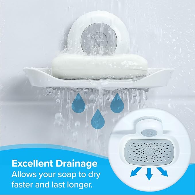 SlipX Solutions Strong Hold Soap Saver, Suction Cup Soap Holder, Must Have Universal Kitchen & Bathroom Shower Accessories (White, Single Tray (2-Pack)