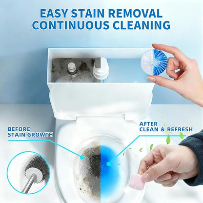 2-in-1 Toilet Cleaning Tablets (24 Pack) - 8 Effervescent Toilet Bowl Stain Remover and 16 Blue White Toilet Tank Cleaner Tablets - Limescale Removal for Septic System
