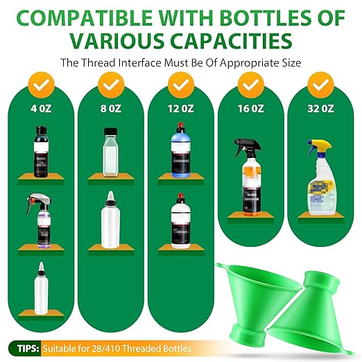 Threaded Funnel Easy Fill Funnel, Twist On Empty Spray Bottle Refill Adapter Fit for Various Size Bottles Home, Car Detailing Cleaning Supply, 30% Vinegar, Kitchen, Bath, Essential Oils(28mm)