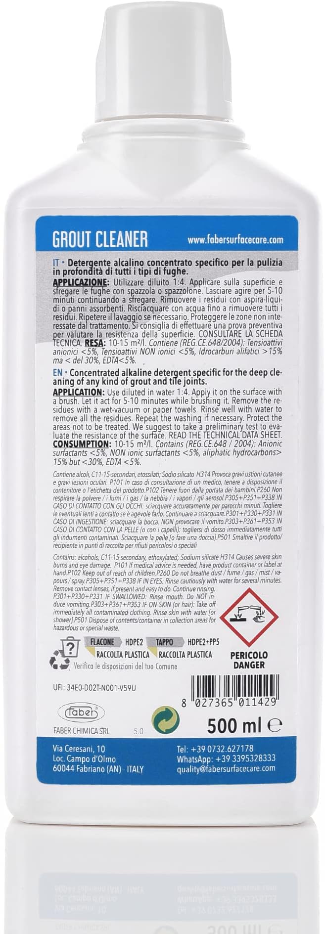 FABER Grout Cleaner, Heavy Duty Grout Cleaner for Every Kind Grout and Tile Joints - Friendly and Safe Cleaner - Removes/Deep Cleans Dirt, Grease, & Grime - Safe for All Alkali-Resistant Surfaces