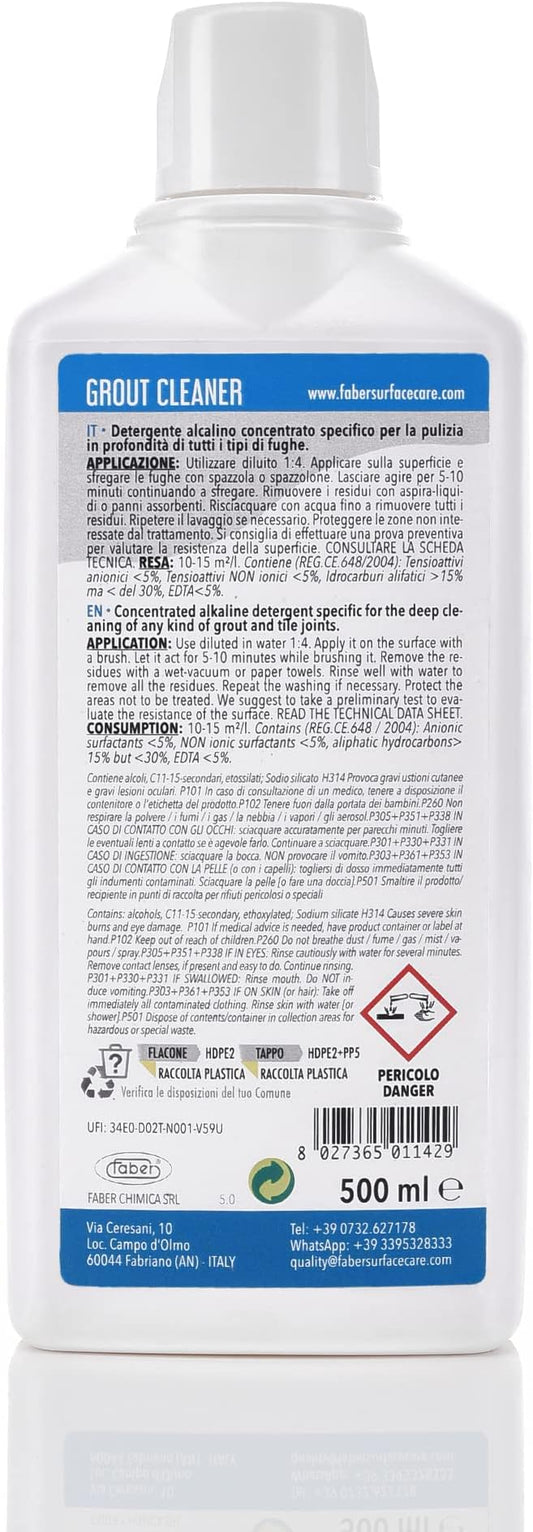 FABER Grout Cleaner, Heavy Duty Grout Cleaner for Every Kind Grout and Tile Joints - Friendly and Safe Cleaner - Removes/Deep Cleans Dirt, Grease, & Grime - Safe for All Alkali-Resistant Surfaces