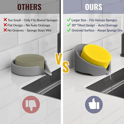 NiHome Silicone Sponge Holder Compatible with Scrub Daddy Mommy Sponges for Kitchen & Bathroom, Auto Draining Organizer Holds Multiple Sponges & Cleaning Tools, Food-Grade, Dishwasher Safe (Dark Gray)
