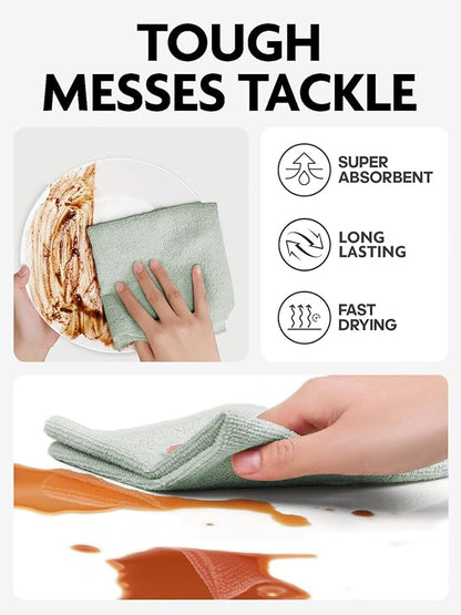 Fantasticlean Microfiber Cleaning Cloth Roll -75 pack, Tear Away Microfiber Towels, 12" x 12", Reusable, Washable, Scratch Free, Ultra Absorbent Dishcloth for All-around Cleaning Supplies (Moss Green)