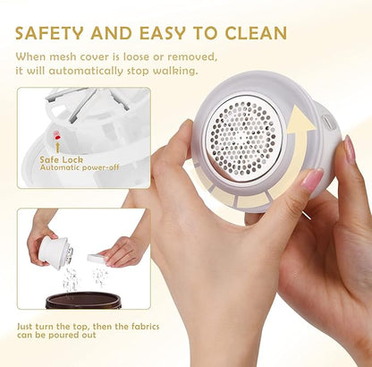 Scienbeauty Fabric Shaver Fuzz Remover Rechargeable, Electric Lint Remover with Light, Sweater Shaver with Stainless Steel 6-Blades, Dual Protection for Fuzz, Lint, Pills, Bobbles Removing