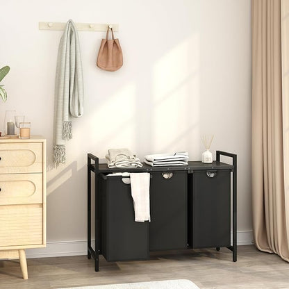 Laundry Hamper, Two -Color 3 Section Laundry Basket with 3 Removable Laundry Sorter Bags and Top Shelf, Clothes Hamper for Laundry Room, Bathroom