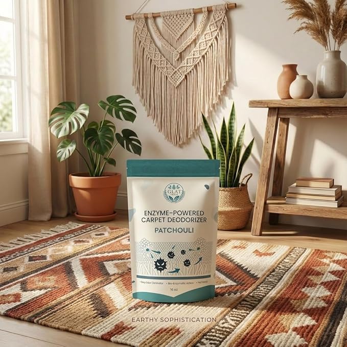 Enzyme-Powered Carpet Deodorizer (Powder) - Patchouli | Natural Pet Odor Eliminator | Bio-Enzymatic Formula, Premium Performance, Eco Friendly | 16 oz