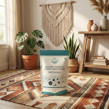 Enzyme-Powered Carpet Deodorizer (Powder) - Patchouli | Natural Pet Odor Eliminator | Bio-Enzymatic Formula, Premium Performance, Eco Friendly | 16 oz