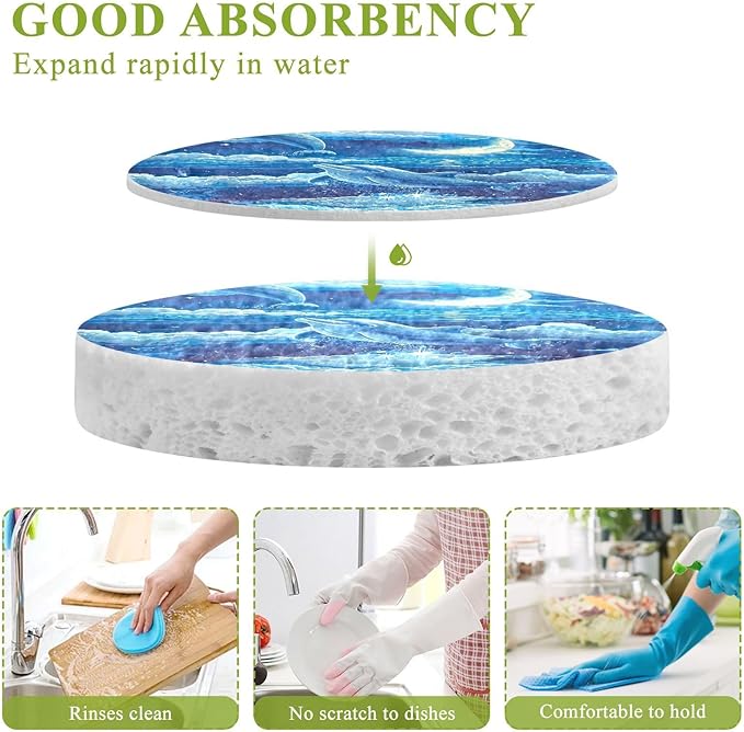 Dolphin Kitchen Scrub Sponges, Pop-up Kitchen Cleaning Sponges Reusable Dish Washing Sponges for Bathroom Household Cleaning 3 Pack - Non Scratch Scrubber