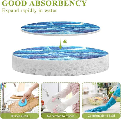 Dolphin Kitchen Scrub Sponges, Pop-up Kitchen Cleaning Sponges Reusable Dish Washing Sponges for Bathroom Household Cleaning 3 Pack - Non Scratch Scrubber