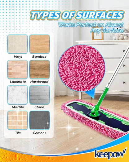 Reusable Microfiber Mop Pads for Swiffer - 2 Pack Pink XL Dry Sweeping Cloths & XL Wet Pads Refills - Heavy Duty Mopping Cloths for Floor Mopping and Sweeping