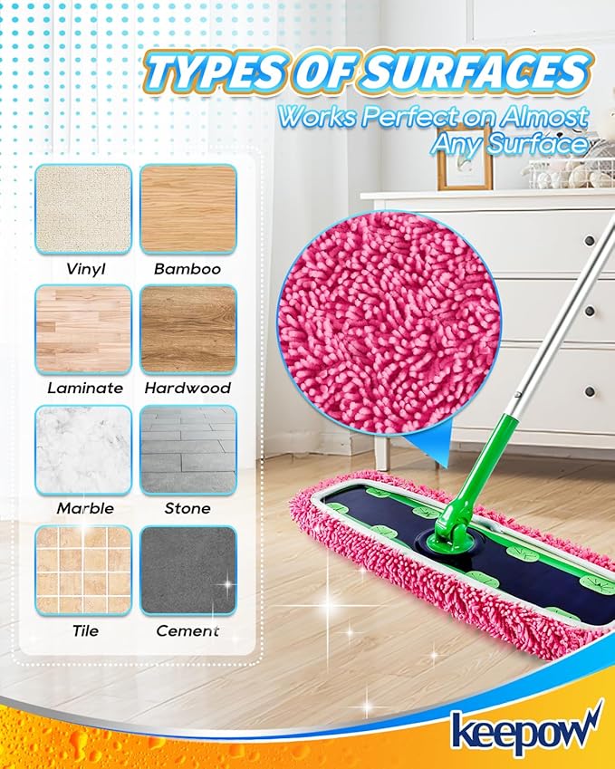 Microfiber Mop Pads for Swiffer XL Mops Reusable Wet and Dry Mopping Cloths Compatible with Swiffer Sweeper XL,4 Pack Pink Washable XL Mop Refill Replacement for All Hardwood Dry & Wet Cleaning