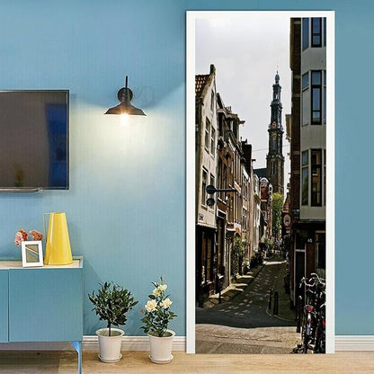 A.Monamour 3D Door Stickers for Interior Doors Tower of Westerkerk Church in Amsterdam, Netherlands Vinyl Waterproof Self Adhesive Door Mural Decals for Bedroom Office Bathroom 77x200cm