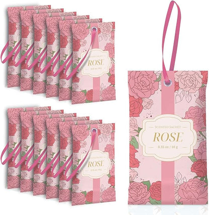 SCENTORINI Scented Sachets for Drawers and Closets, Rose Scent 14 Pack, Long-Lasting Sachets Bags, Closet Freshener Sachet for Drawers, Suitcases, Handbags, Wardrobe Freshener