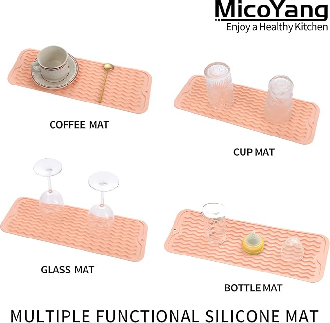 MicoYang Silicone Dish Drying Mat for Multiple Usage,Easy clean,Eco-friendly,Heat-resistant Silicone Mat for Kitchen Counter,Sink,Bar,Bottle,or Cup Pink M 17 inches x 6 inches